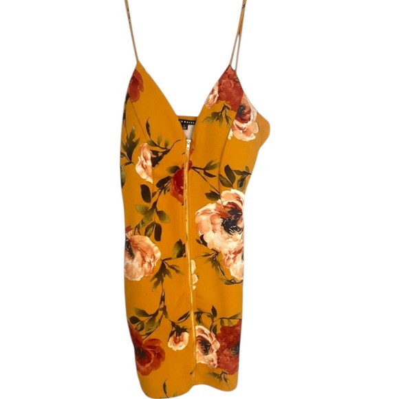 Haute Monde Mustard Yellow Floral Party 90's Wedding Guest Bodycon Mini Dress L - Picture 3 of 5